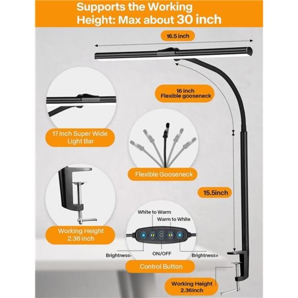 LED Desk Lamp for Office Home Gaming Lamp 25 Lighting Modes Adjustable Flexible - Picture 5 of 6